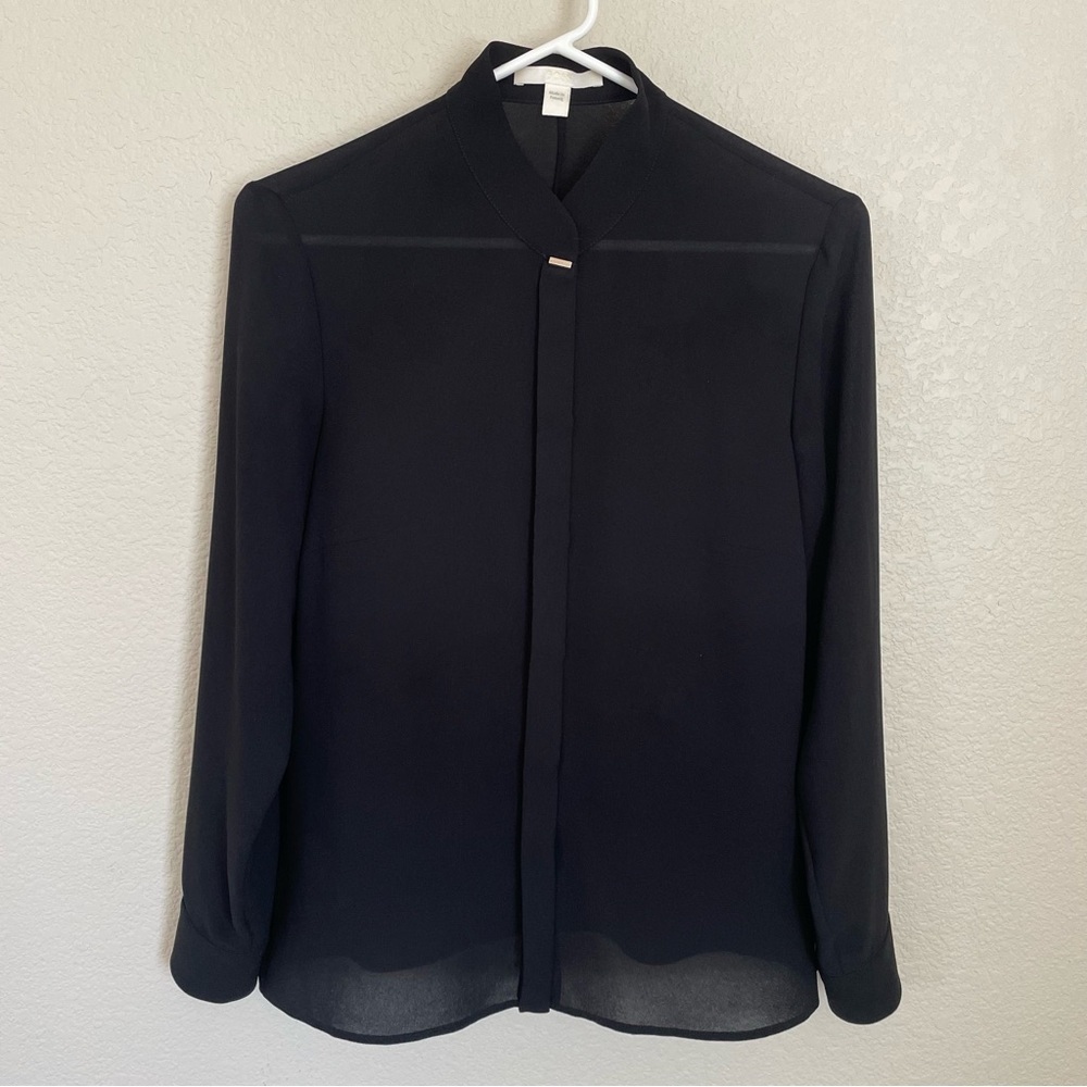 Hugo Boss Black Baneyo Semi-Sheer Blouse 4 Career Closet Staple Minimalist